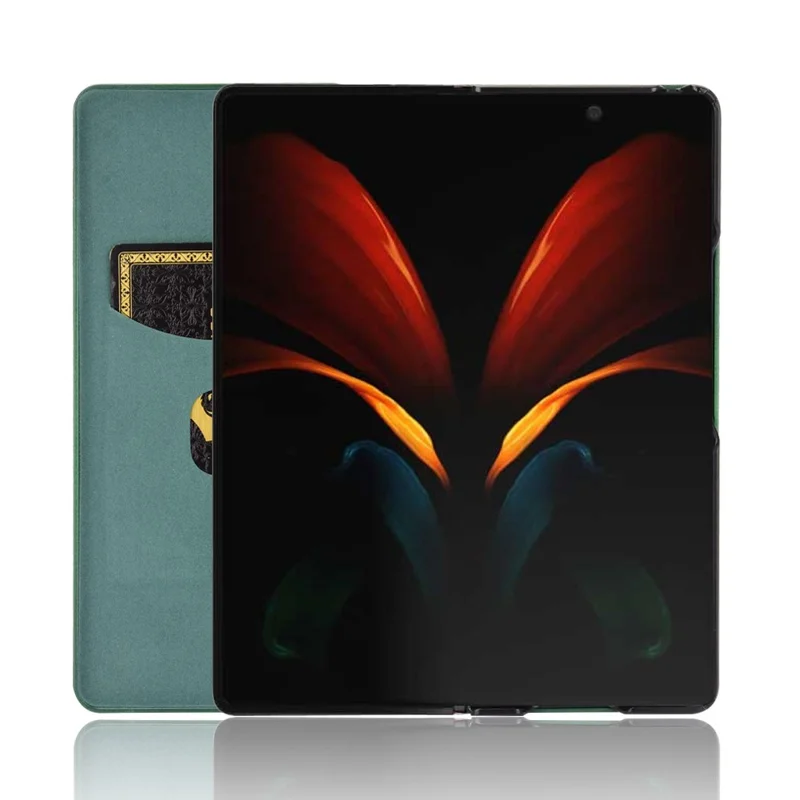 Para Samsung Galaxy Z Fold2 5G Funda Protectora de Teléfono Antichoque de Cuero de Fibra de Carbono con Ranura para Tarjeta - Verde