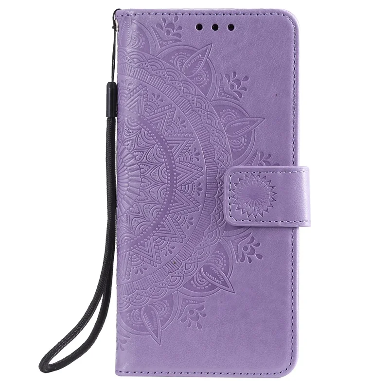 Imprint Flower Leather Shell Cover for Samsung Galaxy A42 5G - Purple