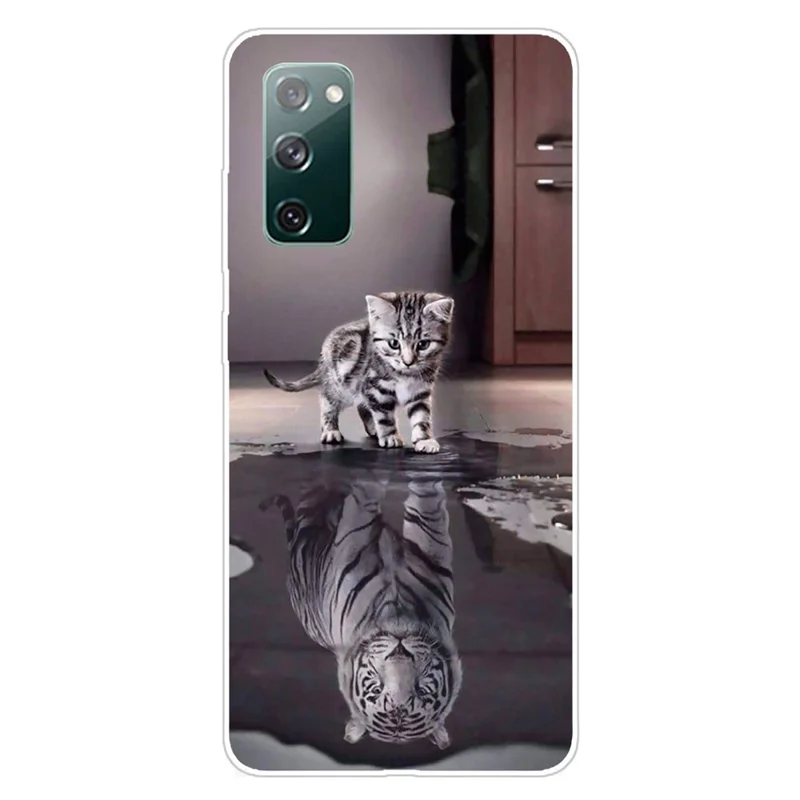 Soft TPU-telebeskyttelse med mønstertryk til Samsung Galaxy S20 FE 4G/FE 5G/S20 Lite/S20 FE 2022 – Kat og tiger refleks