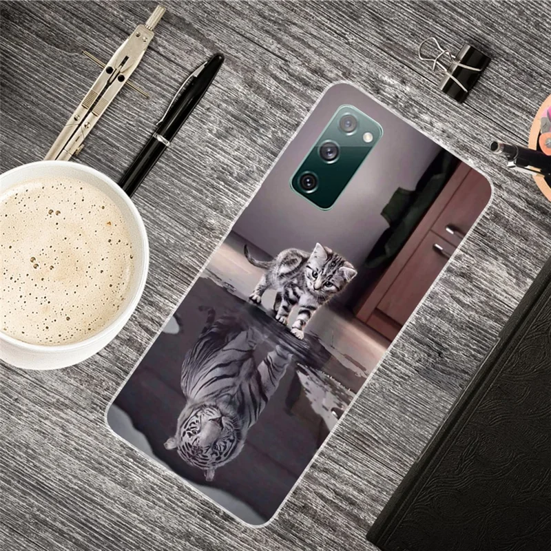 Soft TPU-telebeskyttelse med mønstertryk til Samsung Galaxy S20 FE 4G/FE 5G/S20 Lite/S20 FE 2022 – Kat og tiger refleks