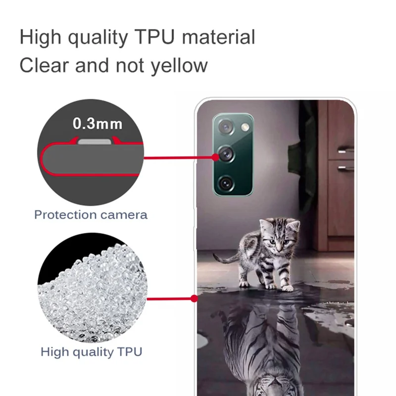 Soft TPU-telebeskyttelse med mønstertryk til Samsung Galaxy S20 FE 4G/FE 5G/S20 Lite/S20 FE 2022 – Kat og tiger refleks