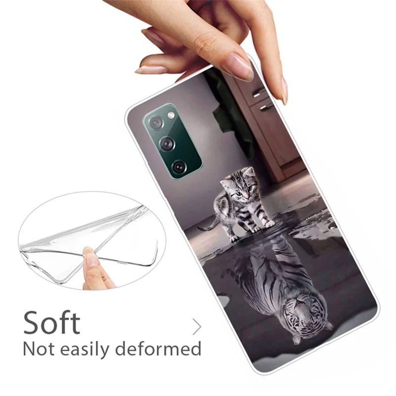 Soft TPU-telebeskyttelse med mønstertryk til Samsung Galaxy S20 FE 4G/FE 5G/S20 Lite/S20 FE 2022 – Kat og tiger refleks