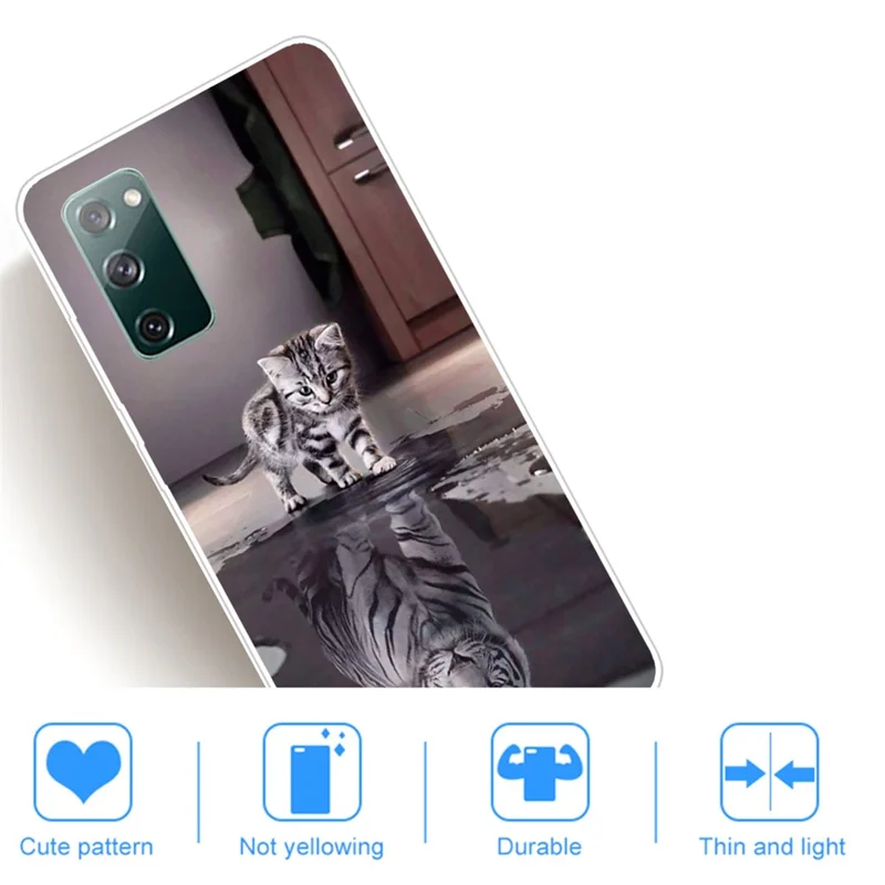 Soft TPU-telebeskyttelse med mønstertryk til Samsung Galaxy S20 FE 4G/FE 5G/S20 Lite/S20 FE 2022 – Kat og tiger refleks