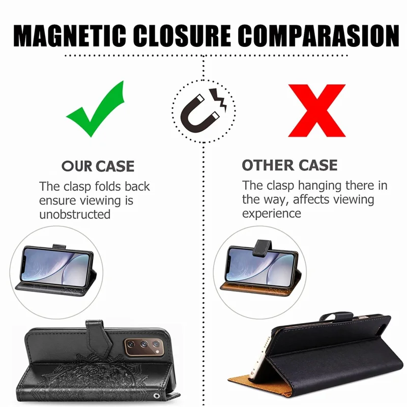 Wytłaczana etui portfel z kwiatem mandala z skóry dla Samsung Galaxy S20 FE 4G/FE 5G/S20 Lite/S20 FE 2022 - Czarny