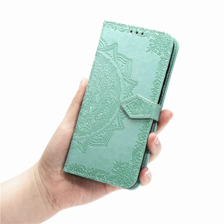 Capas de Cuero de Billetera de Mandala en Relieve Para Samsung Galaxy S20 fe 4g/fe 5G/S20 Lite/S20 fe 2022 - Cian