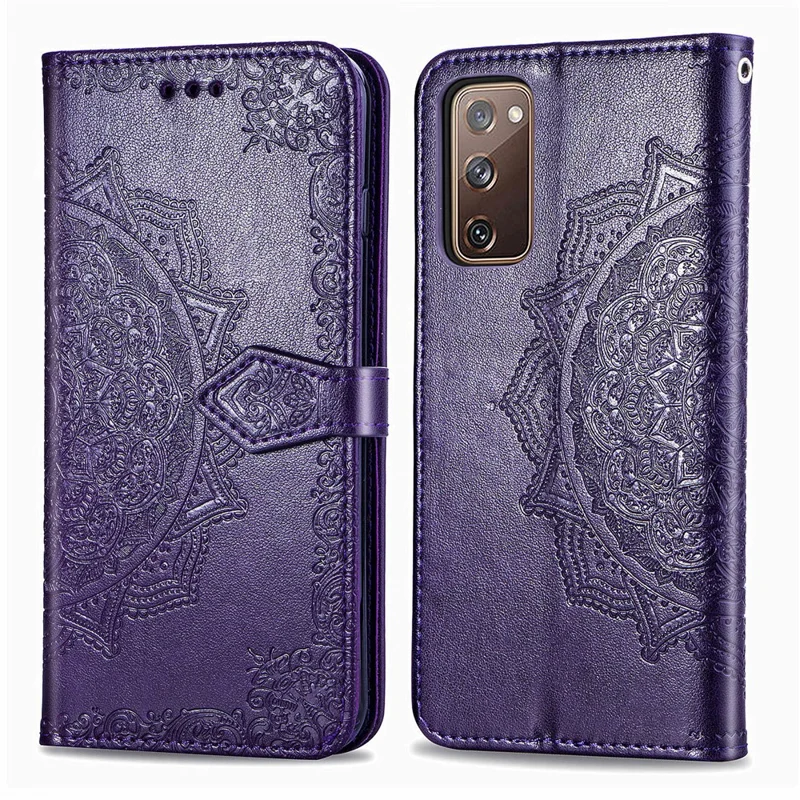 Embossed Mandala Flower Wallet Leather Shell for Samsung Galaxy S20 FE 4G/FE 5G/S20 Lite/S20 FE 2022 - Purple