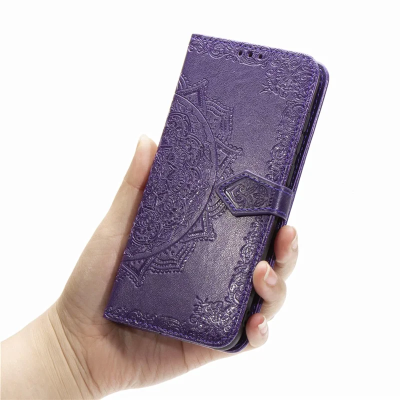 Embossed Mandala Flower Wallet Leather Shell for Samsung Galaxy S20 FE 4G/FE 5G/S20 Lite/S20 FE 2022 - Purple