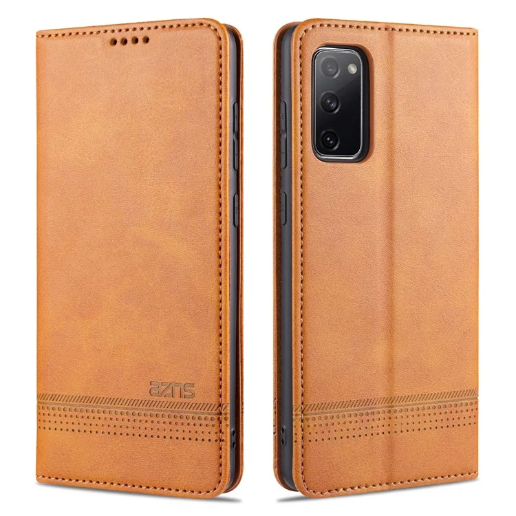 AZNS Auto-absorbed Leather Wallet Case for Samsung Galaxy S20 FE 4G/FE 5G/S20 Lite/S20 FE 2022 - Brown