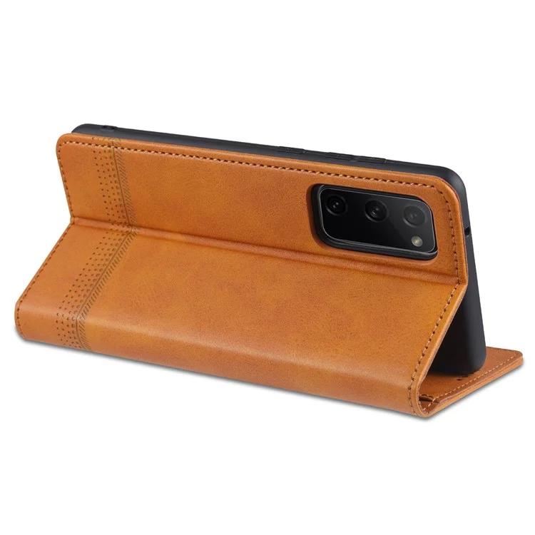 AZNS Auto-absorbed Leather Wallet Case for Samsung Galaxy S20 FE 4G/FE 5G/S20 Lite/S20 FE 2022 - Brown