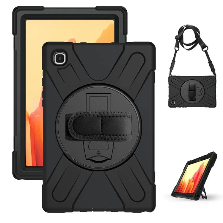 360° Swivel PC + Silicone Combo Kickstand Shell with Shoulder Strap for Samsung Galaxy Tab A7 10.4 (2020) / (2022) - Black