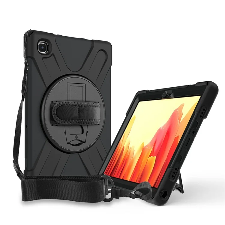 360° Swivel PC + Silicone Combo Kickstand Shell with Shoulder Strap for Samsung Galaxy Tab A7 10.4 (2020) / (2022) - Black