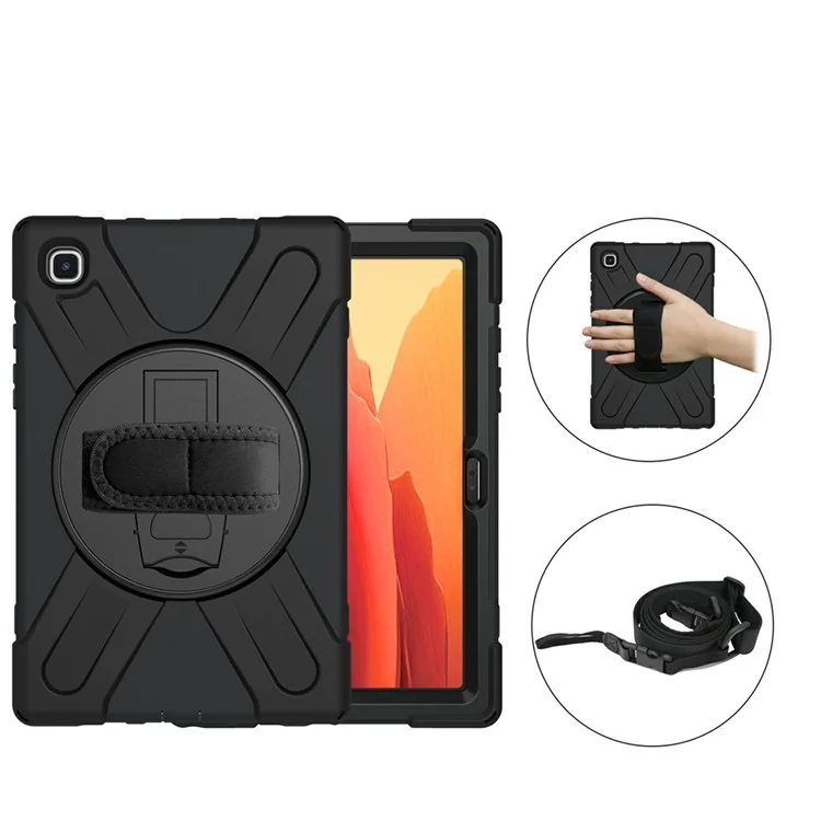 360° Swivel PC + Silicone Combo Kickstand Shell with Shoulder Strap for Samsung Galaxy Tab A7 10.4 (2020) / (2022) - Black