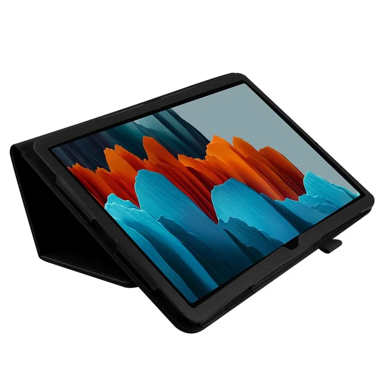 Litchi Skin Leder Stand Hülle Für Samsung Galaxy Tab S7 T870 - Schwarz