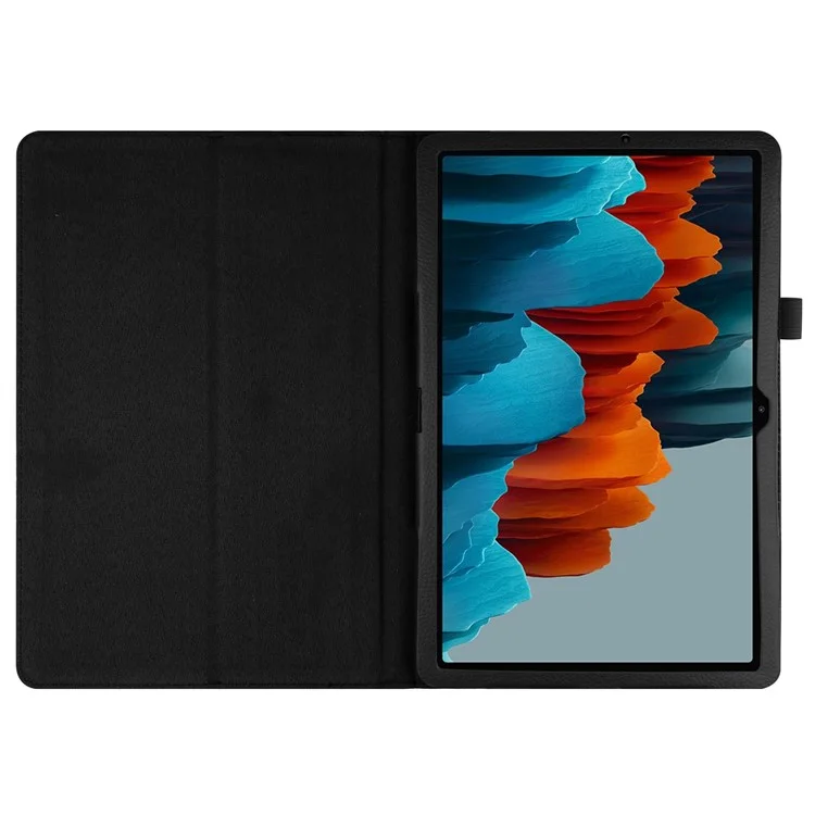 Litchi Skin Leather Stand Shell Case for Samsung Galaxy Tab S7+ / S8+ - Black