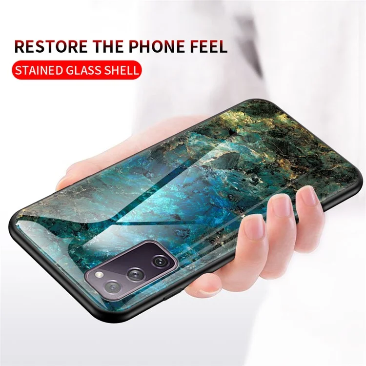 Marble Grain Pattern Tempered Glass PC + TPU Combo Case for Samsung Galaxy S20 FE 5G/Fan Edition 5G/S20 FE/Fan Edition/S20 Lite/S20 FE 2022 - Emerald