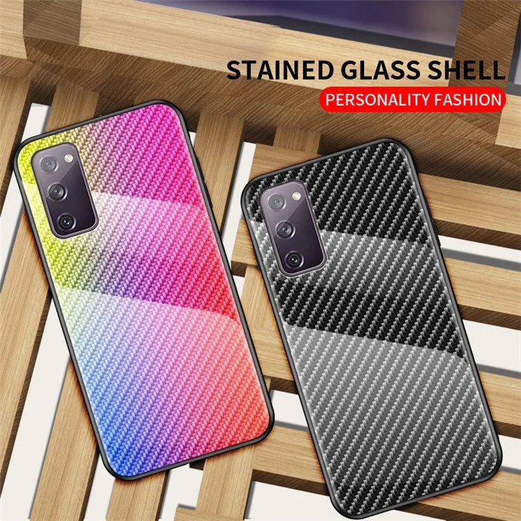 Kohlefaser Textur Temperiertes Glas + PC + TPU Hybrid -hülle Für Samsung Galaxy S20 fe 5G/Fan Edition 5G/S20 Fe/fan Edition/S20 Lite/S20 fe 2022 - Schwarz