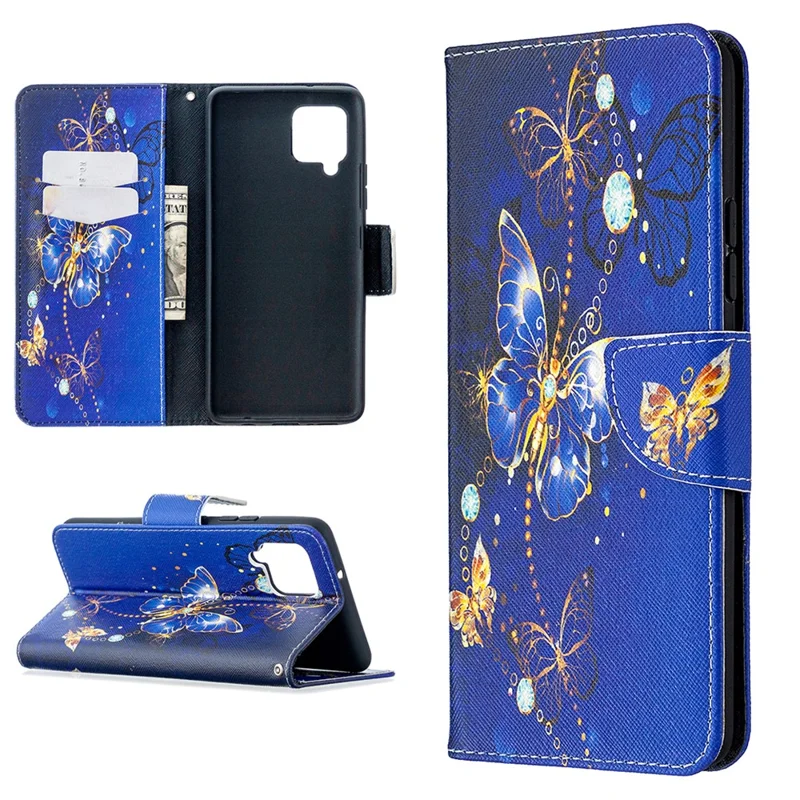 Pattern Printing Wallet Stand Flip Leather Phone Shell for Samsung Galaxy A42 5G - Crystal Butterflies