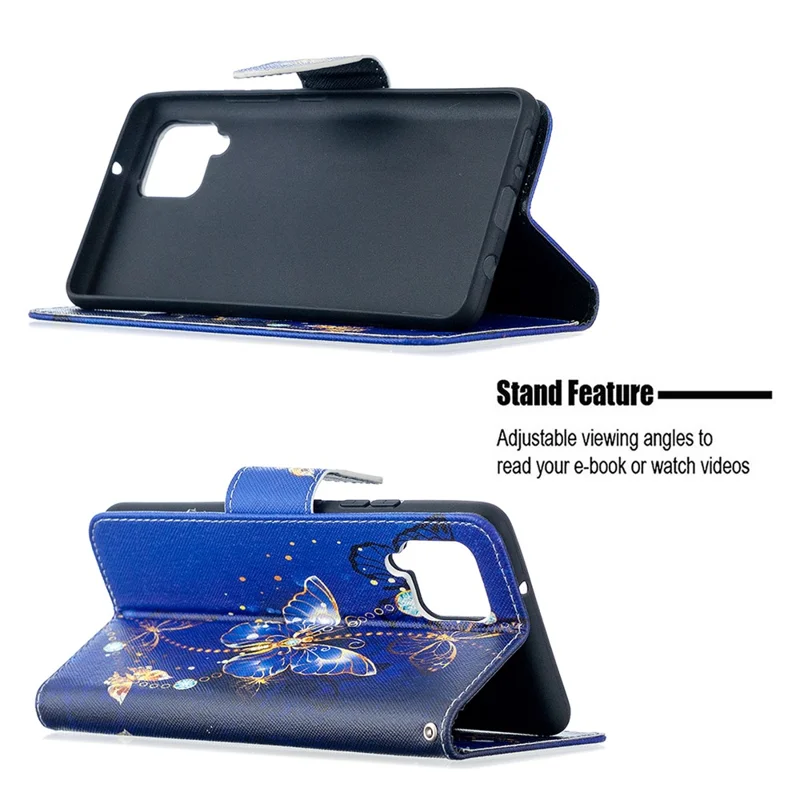 Pattern Printing Wallet Stand Flip Leather Phone Shell for Samsung Galaxy A42 5G - Crystal Butterflies