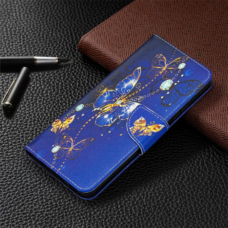 Pattern Printing Wallet Stand Flip Leather Phone Shell for Samsung Galaxy A42 5G - Crystal Butterflies