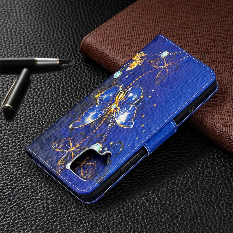 Pattern Printing Wallet Stand Flip Leather Phone Shell for Samsung Galaxy A42 5G - Crystal Butterflies