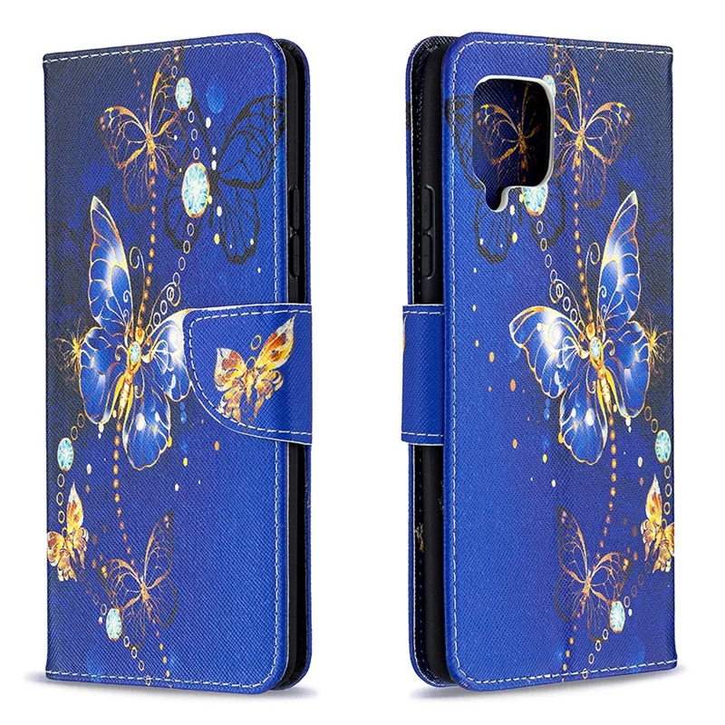 Pattern Printing Wallet Stand Flip Leather Phone Shell for Samsung Galaxy A42 5G - Crystal Butterflies