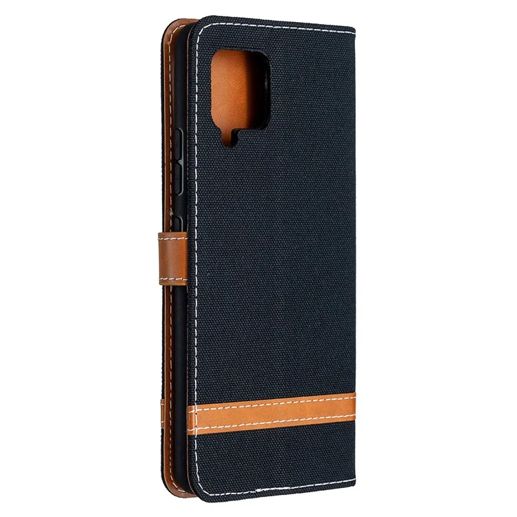 Case de Billetera de Cuero de Tela de Jeans de Color Variado Para Samsung Galaxy A42 5G - Negro