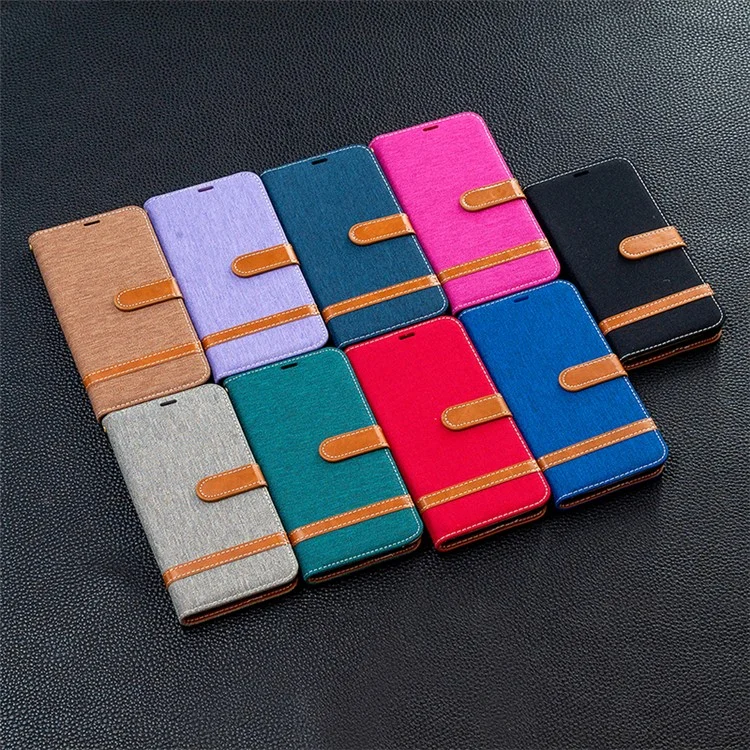 Assorted Color Jeans Cloth Leather Wallet Case for Samsung Galaxy A42 5G - Black