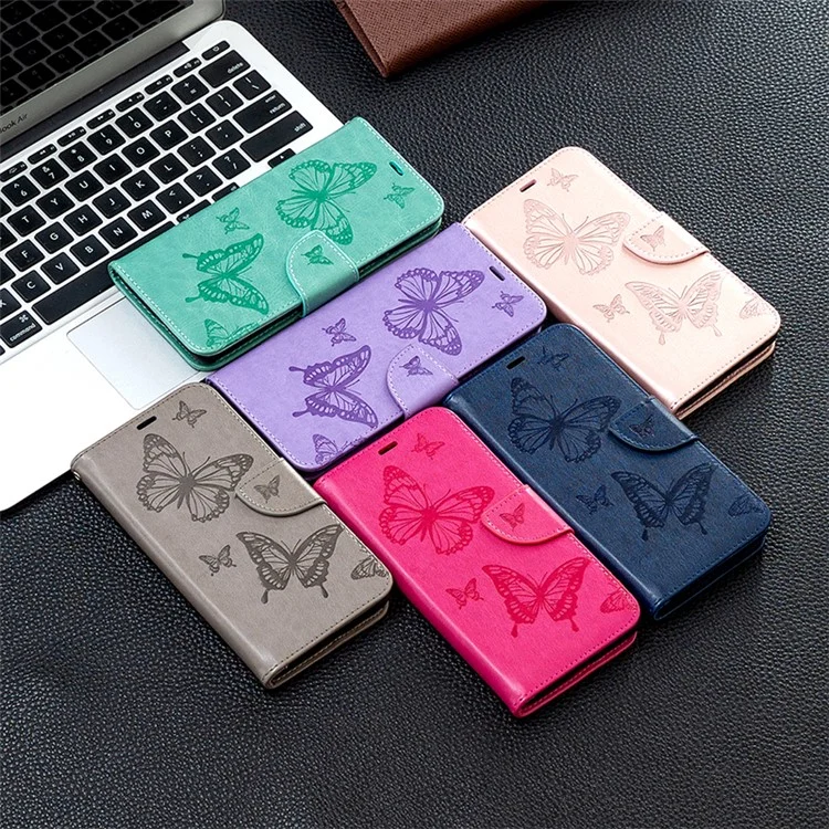 Impronta di farfalle con custodia in pelle portafoglio per Samsung Galaxy A42 5G - Rosa Oro
