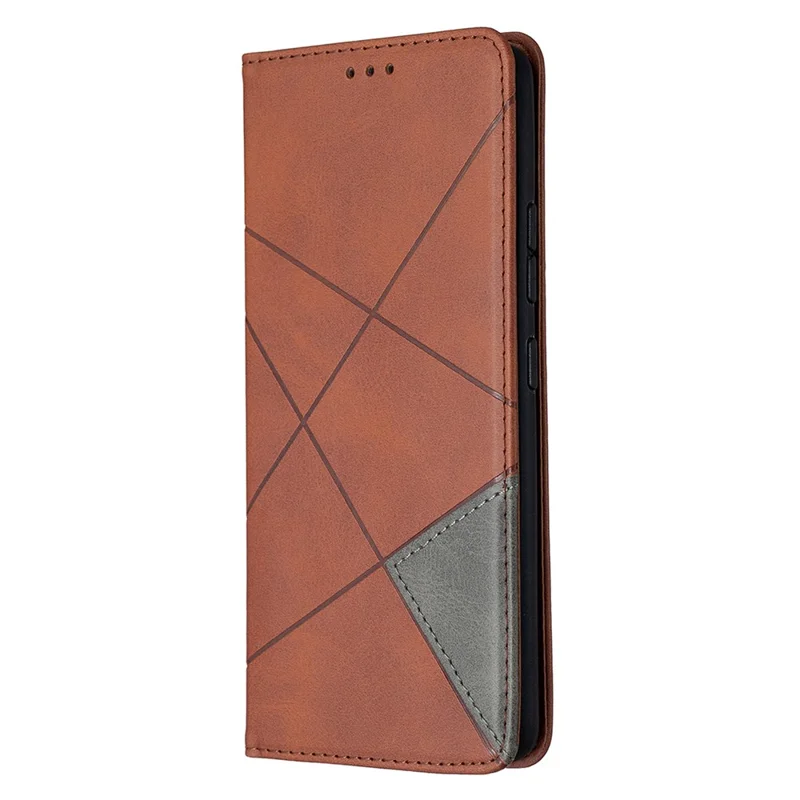 Geometric Pattern Leather Stand Case Card Holder Shell for Samsung Galaxy A42 5G - Brown