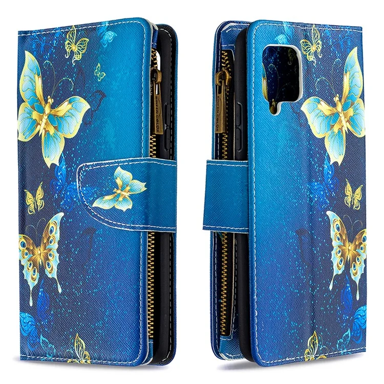 Étui de téléphone en cuir avec fermeture éclair et imprimé papillon pour Samsung Galaxy A42 5G - Beau papillon