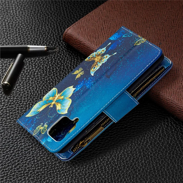 Étui de téléphone en cuir avec fermeture éclair et imprimé papillon pour Samsung Galaxy A42 5G - Beau papillon