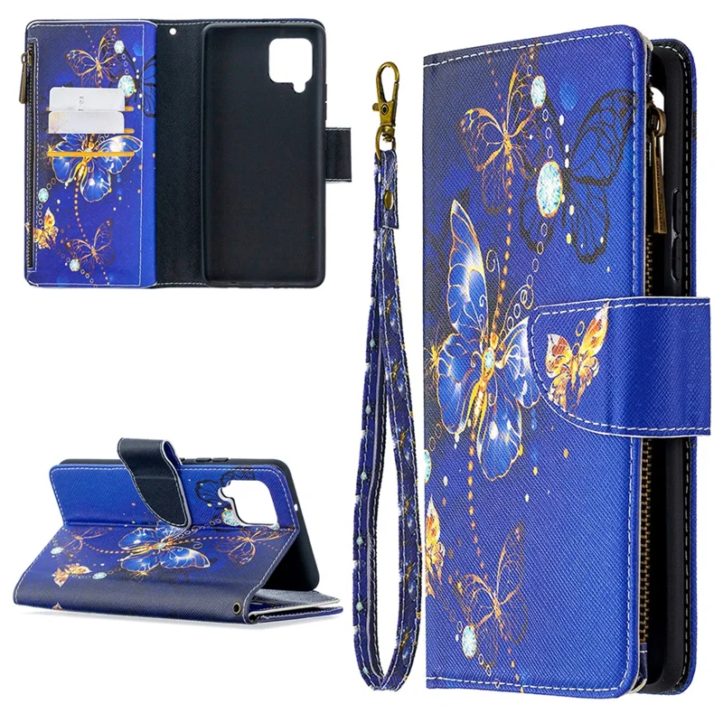 BF03 Pattern Printing Zipper Wallet Leather Phone Case for Samsung Galaxy A42 5G - Gold Butterfly