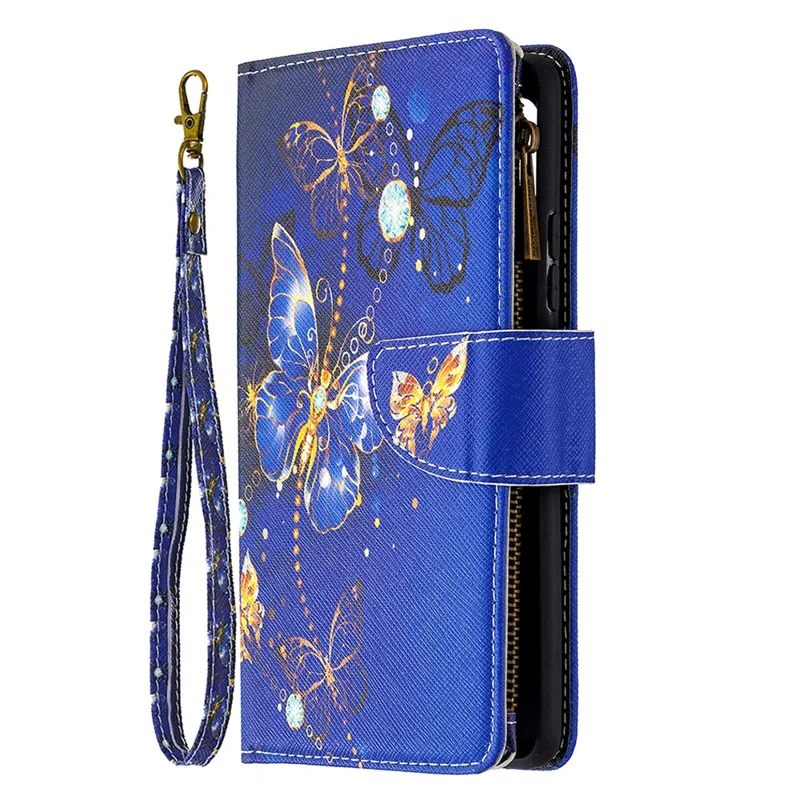 BF03 Pattern Printing Zipper Wallet Leather Phone Case for Samsung Galaxy A42 5G - Gold Butterfly