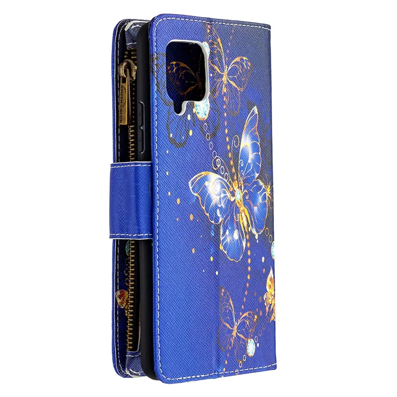 BF03 Pattern Printing Zipper Wallet Leather Phone Case for Samsung Galaxy A42 5G - Gold Butterfly