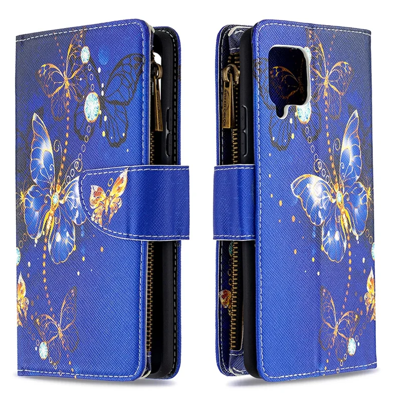 BF03 Pattern Printing Zipper Wallet Leather Phone Case for Samsung Galaxy A42 5G - Gold Butterfly