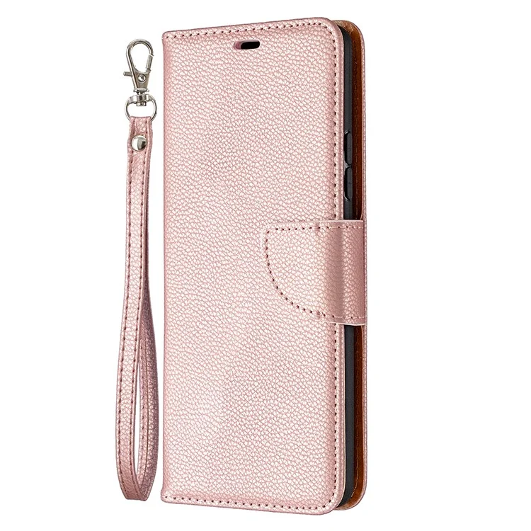 Простая Litchi Skin Stand Leather Wallet Cover Shell Для Samsung Galaxy A42 5G - Розовое Золото