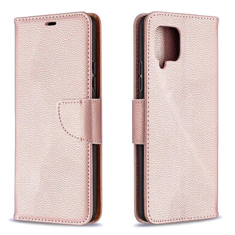 Plain Litchi Stand Stand Leather Carthe Tampa da Capa da Capa Para Samsung Galaxy A42 5G - Rosa Ouro