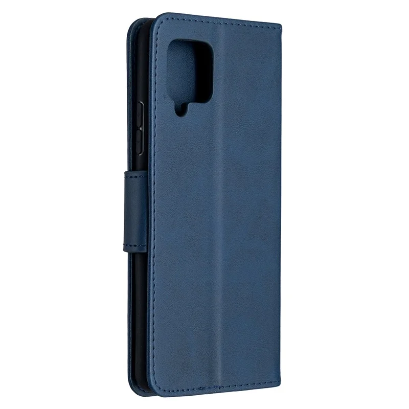 Plain PU Leather Wallet Phone Cover Shell for Samsung Galaxy A42 5G - Blue