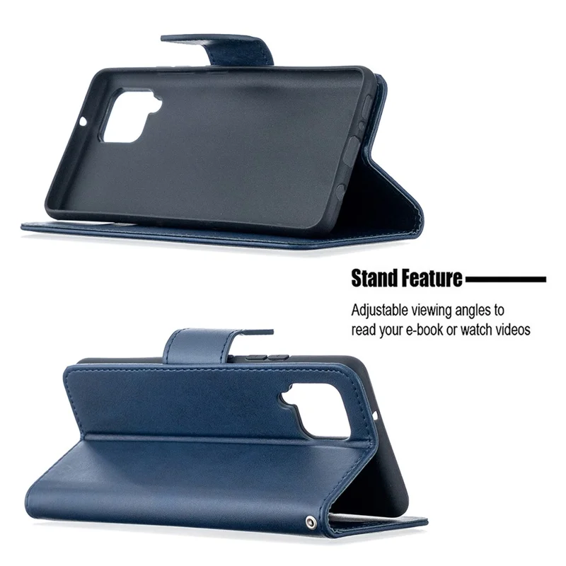 Plain PU Leather Wallet Phone Cover Shell for Samsung Galaxy A42 5G - Blue