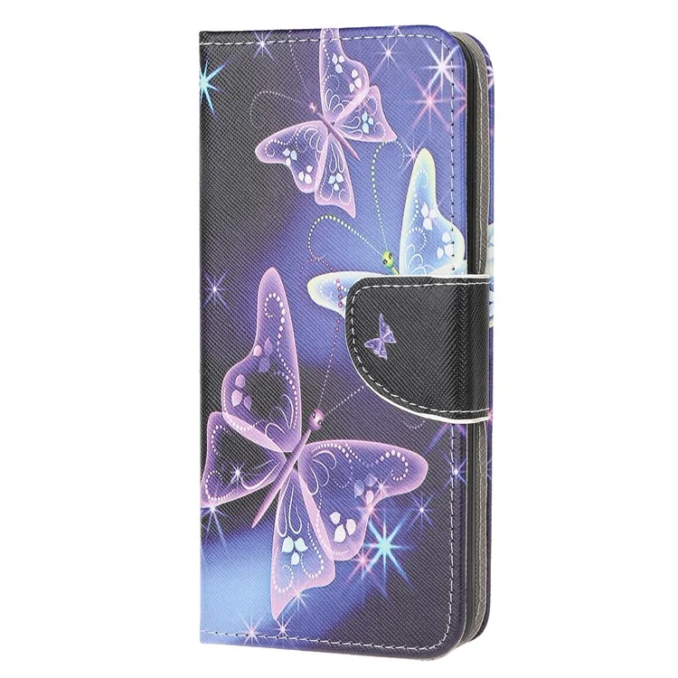 Patterned Cross Texture Leather Protector Wallet Case for Samsung Galaxy A42 5G - Purple Butterfly