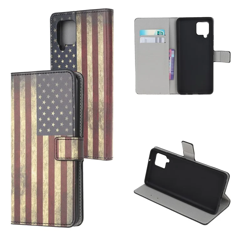 Pattern Printing Wallet Leather Phone Cover Case for Samsung Galaxy A42 5G - American Flag