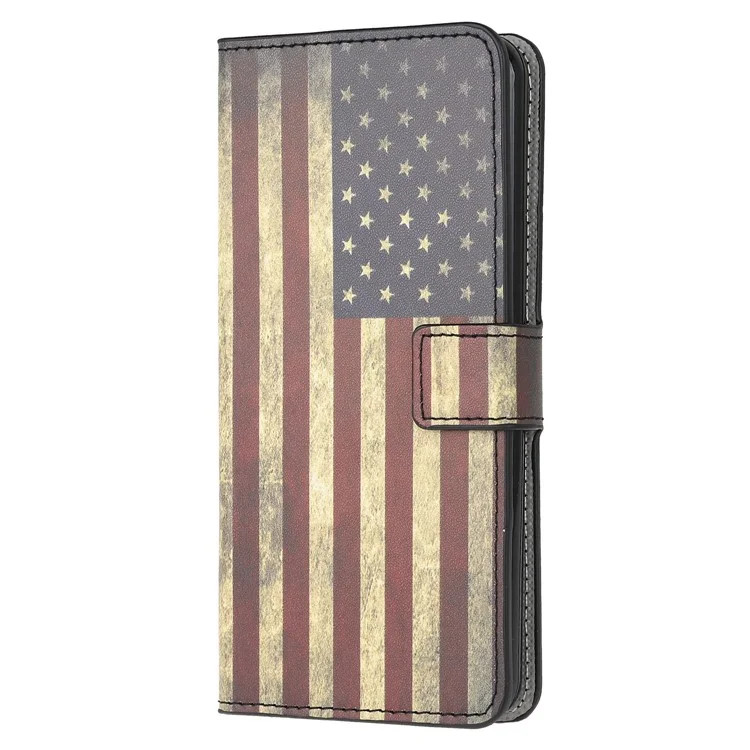 Pattern Printing Wallet Leather Phone Cover Case for Samsung Galaxy A42 5G - American Flag