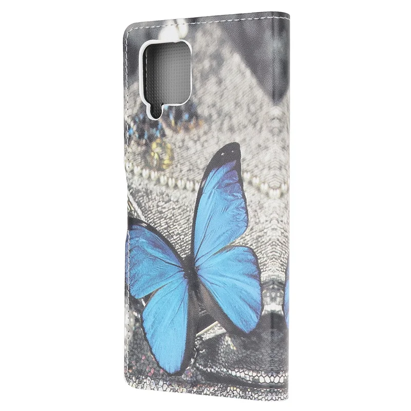 Pattern Printing Wallet Leather Phone Cover Case for Samsung Galaxy A42 5G - Blue Butterfly