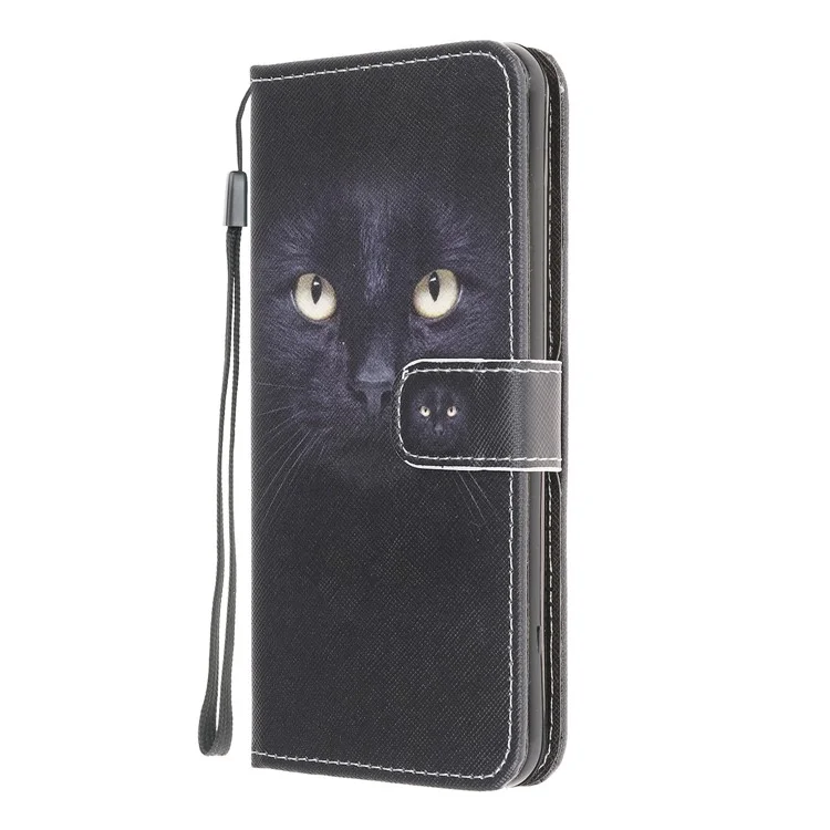 Недавно Чеховая Печать Кожаная Крышка Для Перекрестной Текстуры Для Samsung Galaxy A42 5G - Кошка