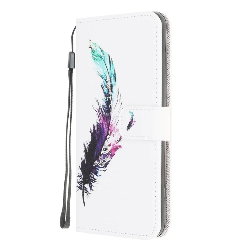 Newly Case Printing Cross Texture Stand Leather Cover for Samsung Galaxy A42 5G - Feather