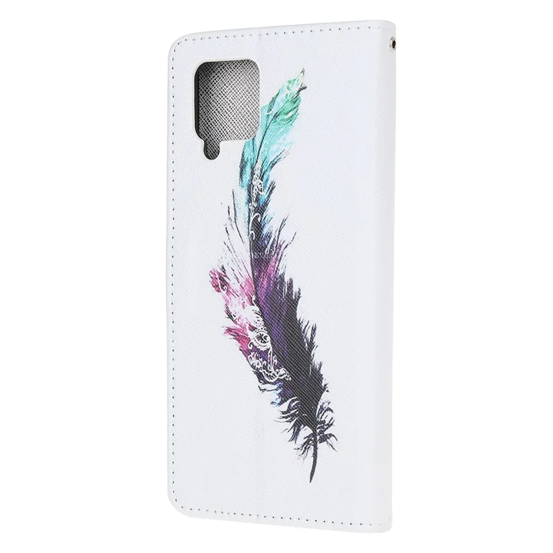 Newly Case Printing Cross Texture Stand Leather Cover for Samsung Galaxy A42 5G - Feather