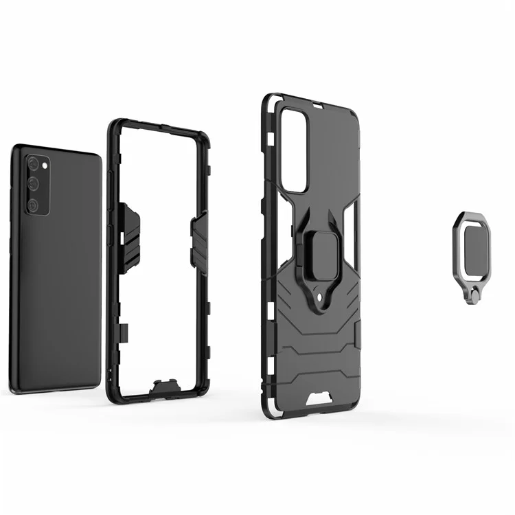 Ring-Shape Support Stand PC + TPU Téléphone Case Pour Samsung Galaxy S20 FE / S20 Fan Edition / S20 fe 5g / S20 Fan Edition 5g / S20 Lite / S20 fe 2022 - le Noir