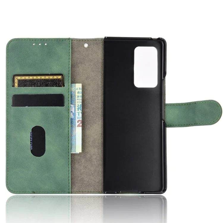 Portefeuille en Cuir à Touche Pour la Peau Pour Samsung Galaxy Z Fold2 5G - Vert