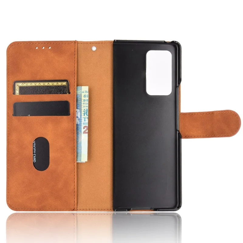 Caixa de Carteira de Couro de Toque de Pele Para Samsung Galaxy Z Fold2 5g - Castanho