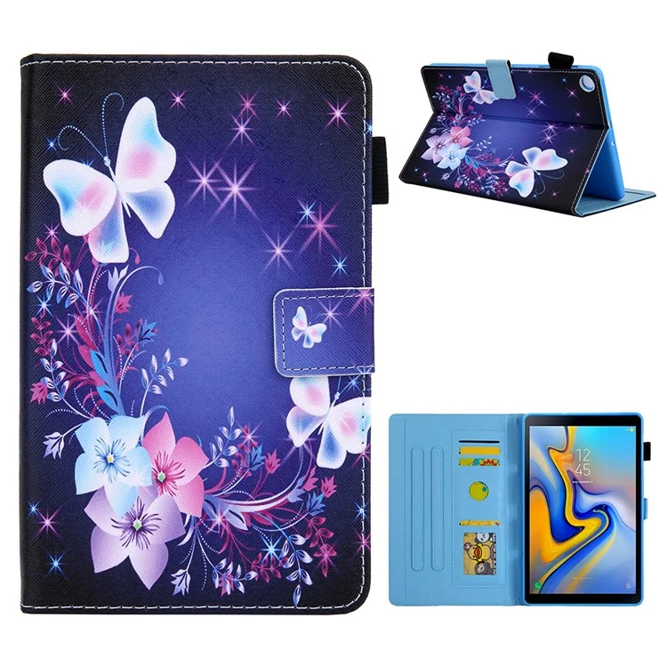 Gemusterter Stand-Leder-Schutzschale für Samsung Galaxy Tab A 8.0 Wi-Fi (2019) SM-T290/T295 - Blume/Schmetterling